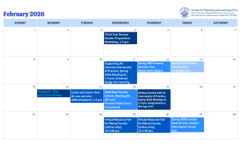 February 2026 calendar listing events for the Center for Teaching and Learning.