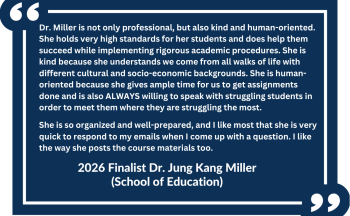 Testimonial of student of Dr Jung Kang Miller about her teaching