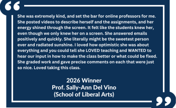 Testimonial from student of Prof. Sally Ann Del Vino 
