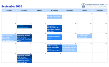 September 2026 calendar listing events for the Center for Teaching and Learning.