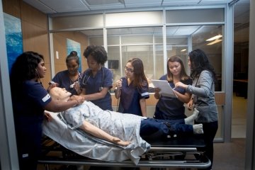 Mercy University Nursing students practice their skills in a simulation lab