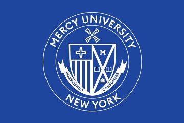 Mercy University Seal on a blue background