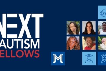 Next for Autism logo and some of the Mercy University students participating as fellows
