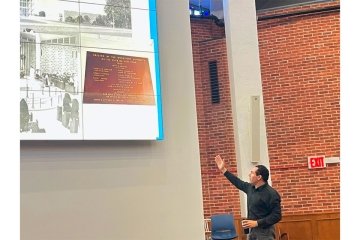 Eric Martone, dean of the School of Education presents history of Mercy University campuses