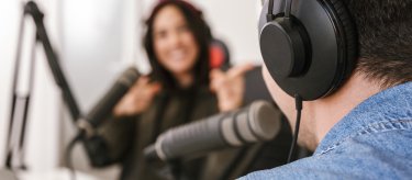 students recording a podcast