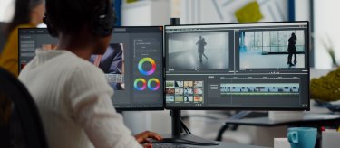 person editing video