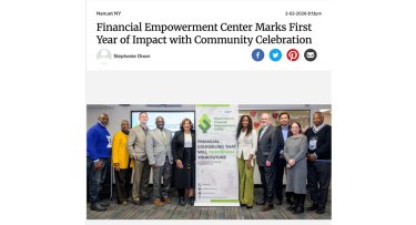 Hudson Valley News article headline about the Mount Vernon Financial Empowerment Center celebrating its anniversary