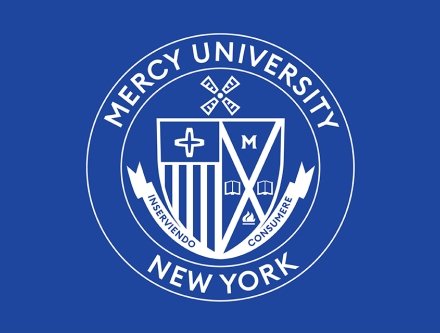Mercy University seal with blue background