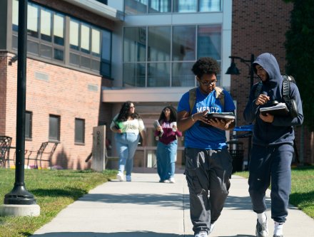 Students walking on Westchester campus