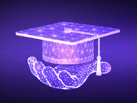 AI-generated graduation cap with tassle and hand holding it