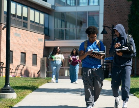 Students walking on Westchester campus