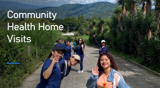 Nursing students walking to do health home visits in Guatemala