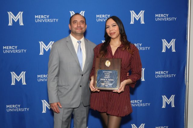 Professor Perrotta and alumna Nicole Acosta at 42nd Annual Quill Awards